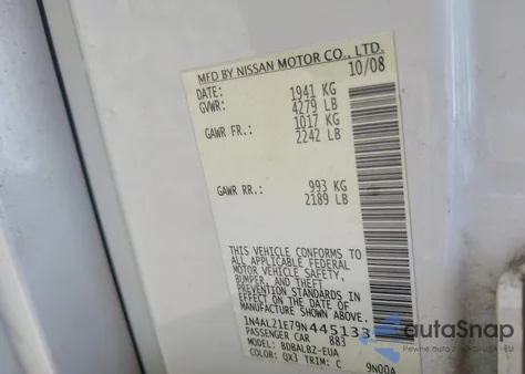 2009 Nissan Altima 2.5 S z USA, uszkodzony, nr VIN 1N4AL21E79N445133